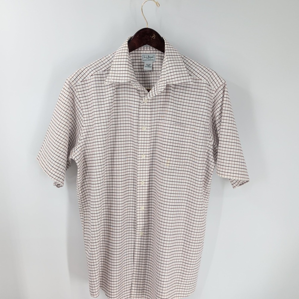 Vintage L.L.Bean Streetwear Cotton Check Short Sleeve Button Up Shirt White 16.5